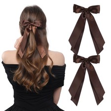 2 PCS Double Layer Hair Bows Brown Hair Ribbon Clips Ponytail Holder Accessor...