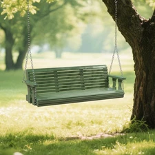 Oudoor ​4 / 5FT Olive Green Regular Style Wooden Swing with Hanging Chains