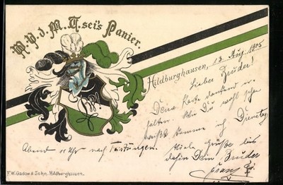 Ansichtskarte Hildburghausen, Studentenwappen, W. Y. d. M. T. sei´s Panier! 