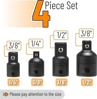 4-Piece Impact Wrench Adapter & Reducer Set   1/2'', 3/8'', 1/4'' Drive Socket