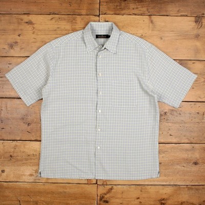 Vintage Bugatchi Uomo Button Shirt L Herren 90s Baumwolle Gingham Skater Blau