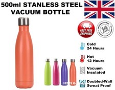 Vacuum Insulated Stainless Steel Water Bottle 500ml Flask Sports Gym Drink Flask