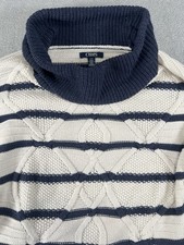 Chaps by Ralph Lauren Womans XL Blue/Cream Cowl Neck Sweater Cable Waffle Knit