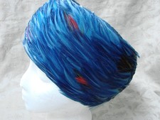 Vintage 60s Hat Cap Blue Feathers Turban Pillbox Toque VGC 22