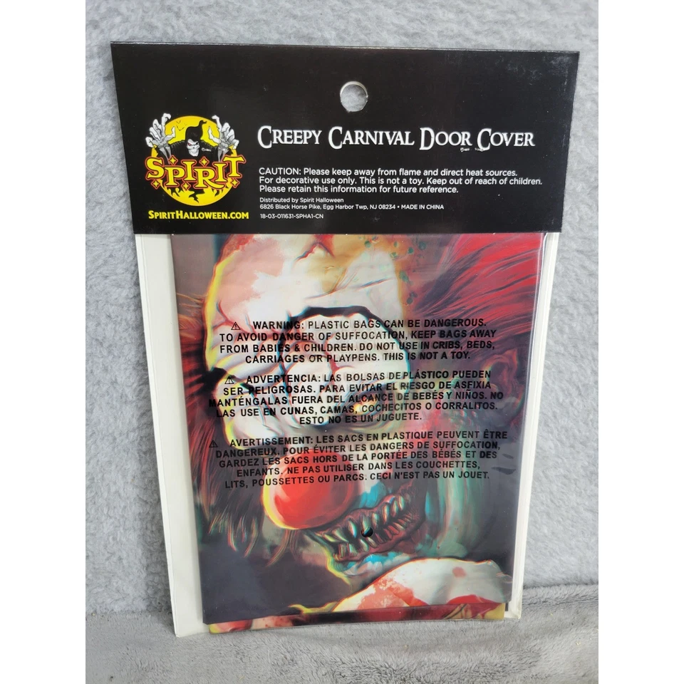 Cubierta de puerta de payaso de carnaval espeluznante Spirit Halloween de más de 5 pies de alto Foto 4 de 4