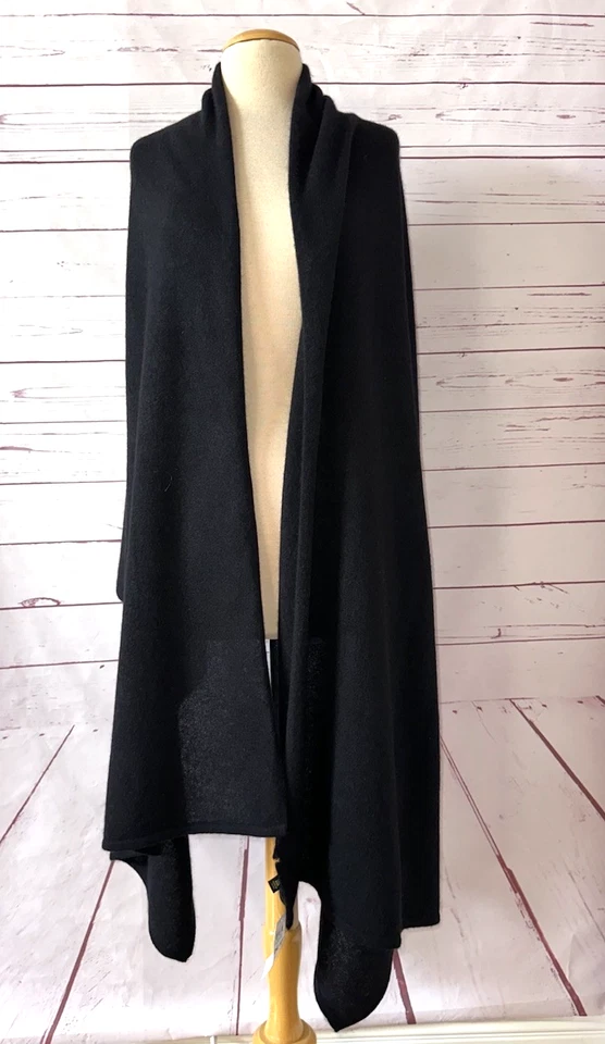 CHARTER CLUB 100 % cachemir 2 capas bufanda de gran tamaño chal envolvente negro nuevo con etiquetas defecto F8 Foto 3 de 4