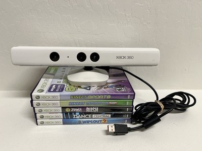Microsoft Xbox 360 Kinect White Sensor Bar w/ 5 Games Bundle Sports 1 2 Wipeout