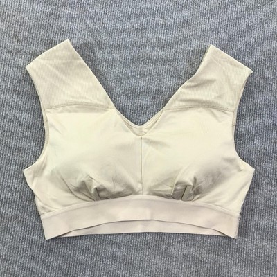 Tommie Copper Sports Bra Womens Large Beige Shoulder Support V Neck Activewear