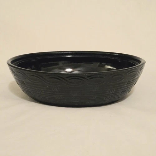 Fenton Art Glass Nest Bowl Black Oval with Original Sticker 7" Long MISSING TOP