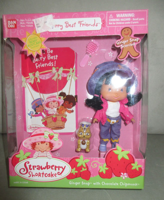 2002 NEW Bandai Ginger Snap Strawberry Shortcake Doll w Chocolate Chipmunk