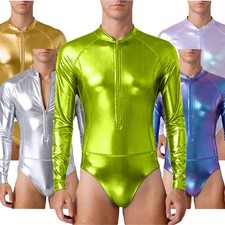 Men Romper Long Sleeve Unitard Performance Bodysuit Crossdresser Jumpsuit Dance