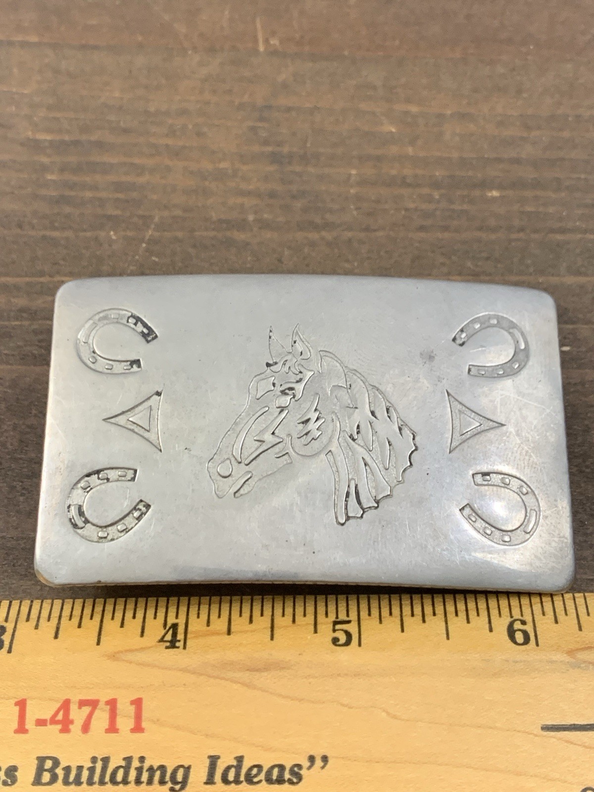 Vintage Metal Belt Buckle Horse Horse Shoes Chambers Belt Co USA
