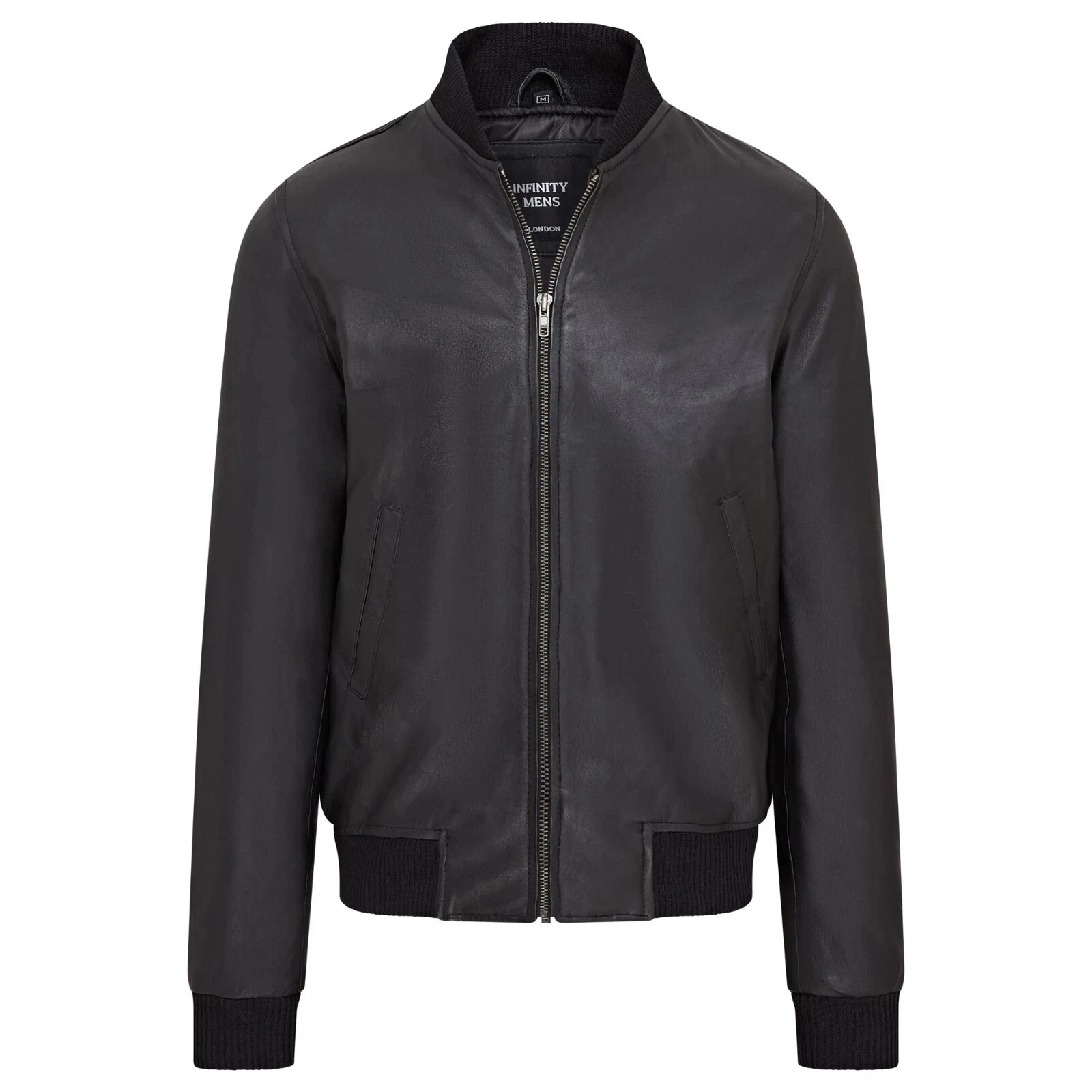 Men's Varsity Black Leather Bomber Jacket Casual 100% Soft Lamb Nappa MA-1