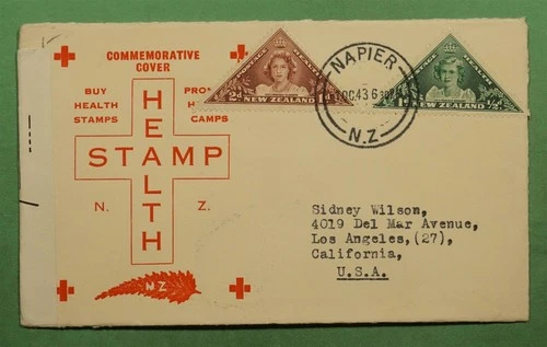 DR WHO 1943 NEW ZEALAND FDC HEALTH STAMP SEMI POST TRIANGLE COMBO WWII w28251