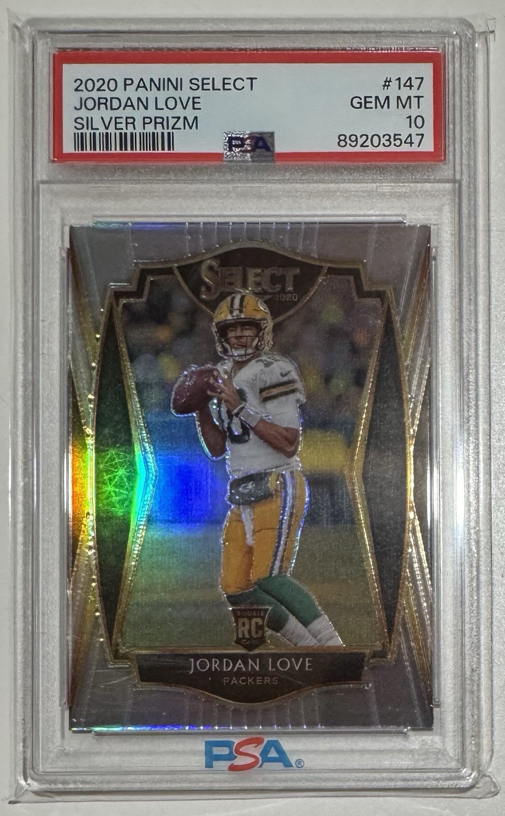 JORDAN LOVE 2020 PANINI SELECT #147 PREMIER LEVEL SILVER PRIZM ROOKIE RC PSA 10