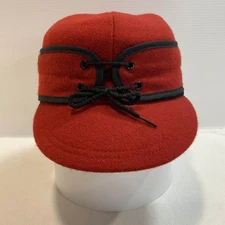 VTG Red & Black Trapper Hat 6 7/8 Made In USA Ear Flaps Wool Blend Fleece Lined