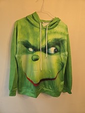 Adult L Grinch Hoodie Knit Unisex Christmas Charcter Wear Green Hooded NWOT