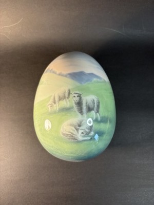 Gebruder Heubach Lichte Porcelain Hand Painted Egg Trinket Box Sheep 4  X 5 