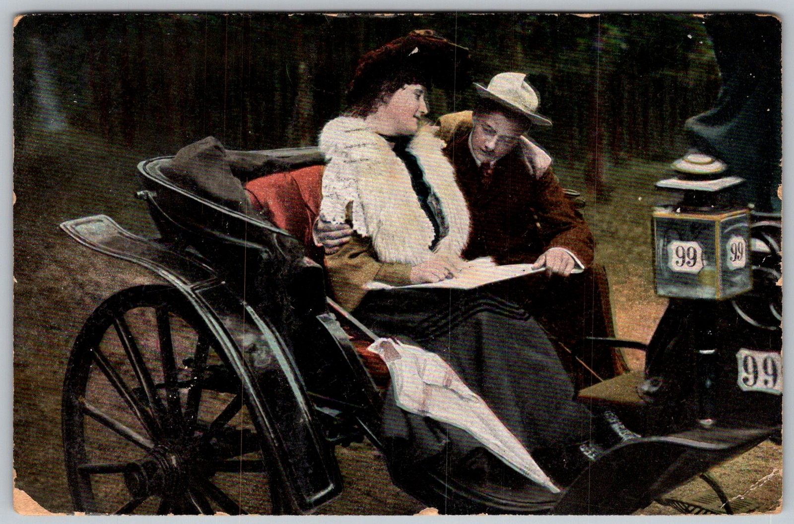 Antique Postcard Couple Horse-drawn Carriage New York, NY 1900s