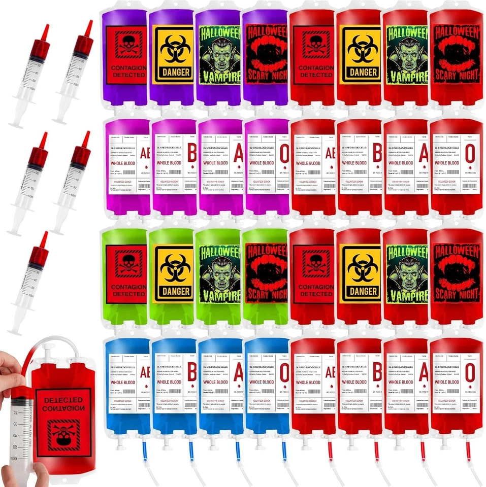 Halloween Blood Bag Props 80 Pack Spooky Party Supplies Zombie Vampire - Image 3 of 4