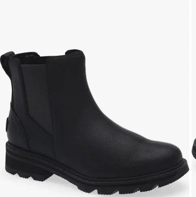 SOREL Lennox Chelsea ankle boots Waterproof Womens Size 9.5 Black Leather NEW