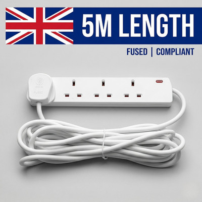4 Gang UK Netz Verlängerungskabel 5 Meter Kabel Steckdosenleiste Stecker Elektrokabel
