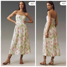 NEW Bardot Lola Strapless Corset A-Line Midi Dress Size 6 floral cottage core