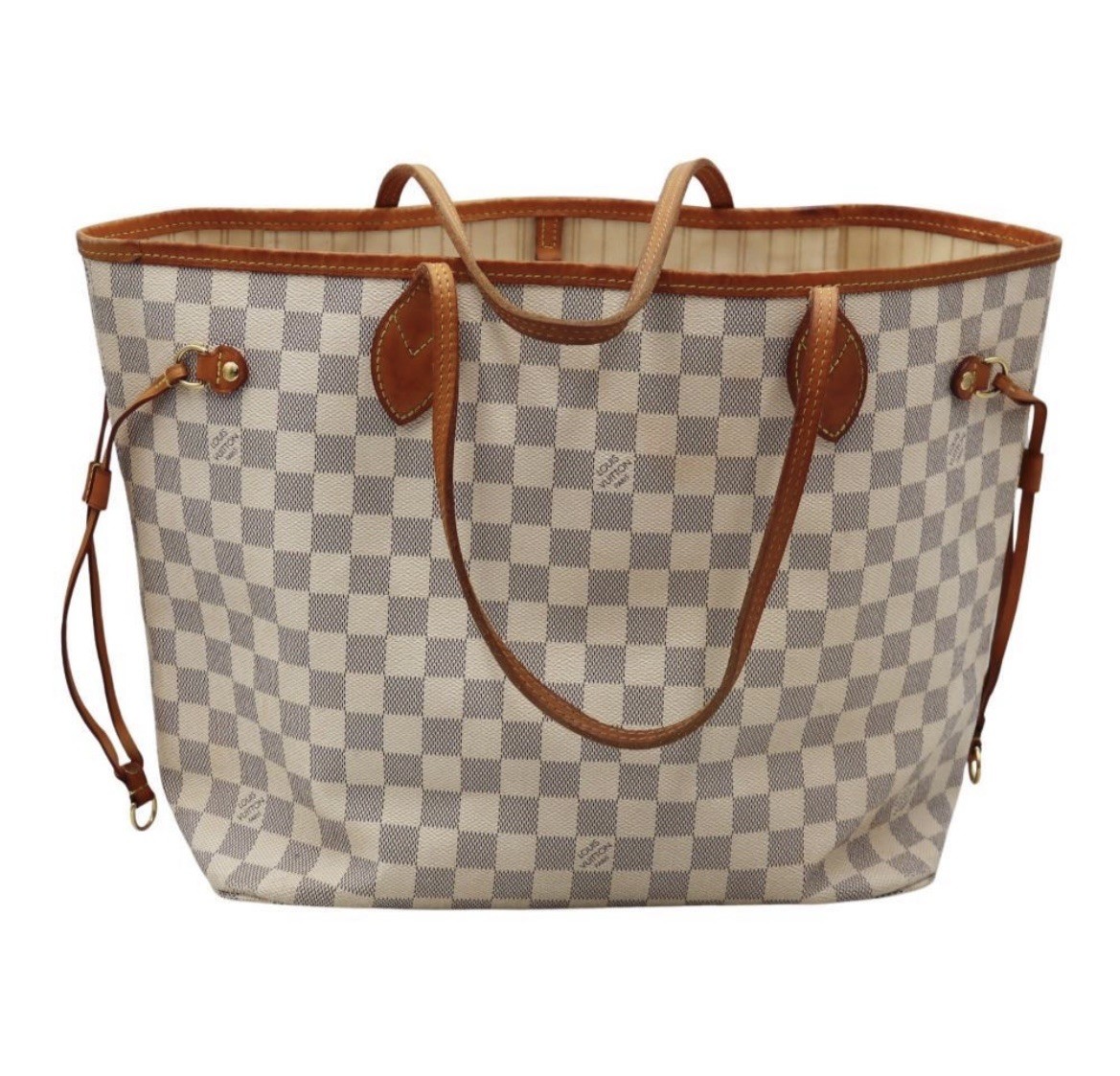 Louis Vuitton Neverfull Tote MM White Canvas Tote Damier Azur Authentic