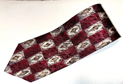 vintage Haggar Clothing Co. Geometric neck tie, burgandy,silver,gold all silk - Image 1 of 4