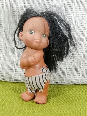 vtg HAWAII HULA GIRL BLACK HAIR HONG KONG RUBBER DOLL TOY 5'' Kawaii