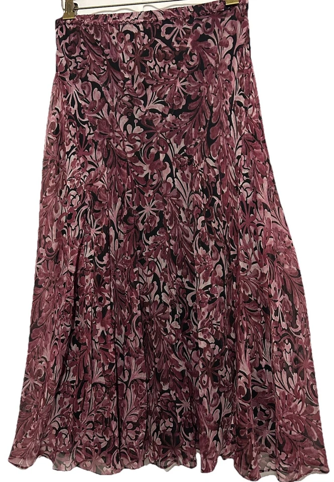Charter Club Skirt 8 Burgundy Mauve Black Silk Whimsigoth Fairycore Boho Floral - Image 3 of 4