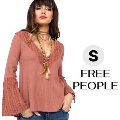Free People Parisian Nights Sayluita Top , Eyelet Bell sleeves in Rose Mauve - S