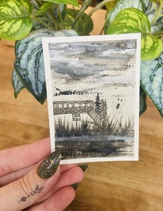 Original Art Painting- monochromatic black and white ghost river Water Miniature