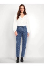 Women's Extra High Waisted Textured Straight Secret-Smooth Pockets Jeans Size 6