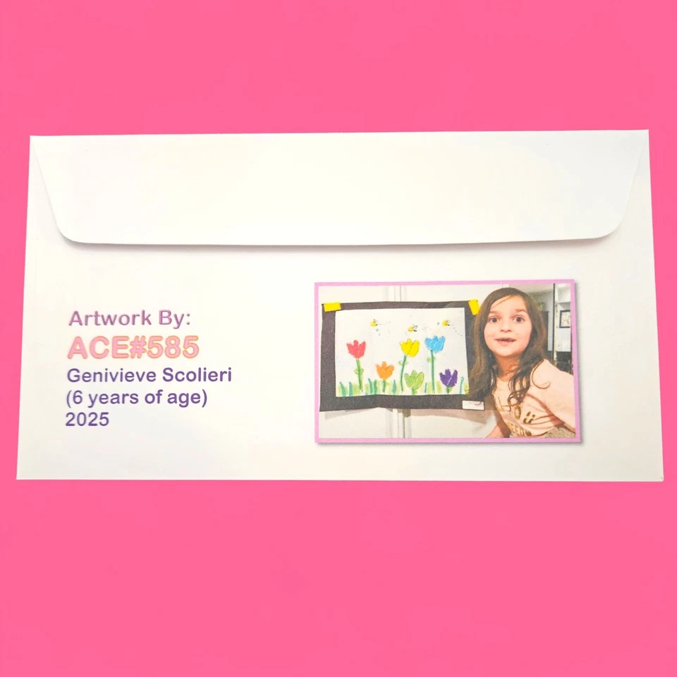 2025 First Day Cover / Dahlias FDC / Printed cachet artwork by a 6 year old!  - Image 2 of 2