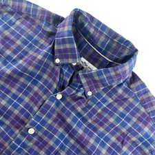 Peter Millar Men's Blue/Purple Cotton Brushed Twill Plaid Button-Down Shirt   M