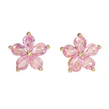 Dainty Pink Simulated CZ Flower Stud Earrings for Women Cute Sparkly Floral