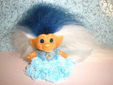 Vintage Scandia Dam Troll Doll 1960's 2-1/2" White Blue Mohair Orig Blue Eyes