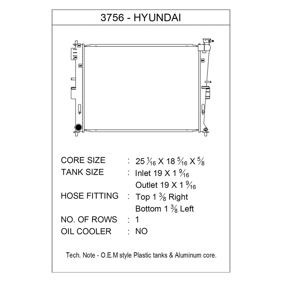 For Hyundai Sonata 2011-2015 CSF 3756 Engine Coolant Radiator - Imagem 2 de 2