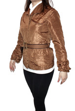 Uli Schneider Designer Blazer 100% Seide Damenjacke D36 Braun Cognac glänzend