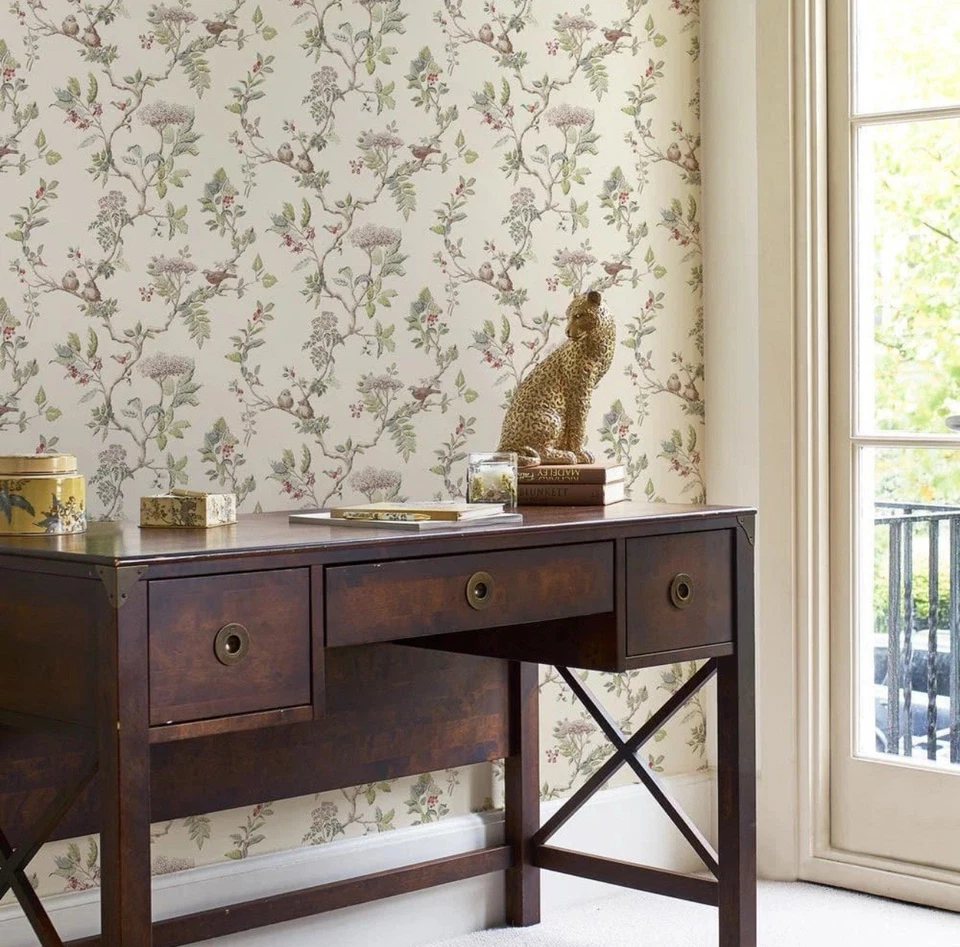 Rollo de papel tapiz Laura Ashley madera de saúco natural extraíble crema [3 rollos paquete Foto 3 de 4