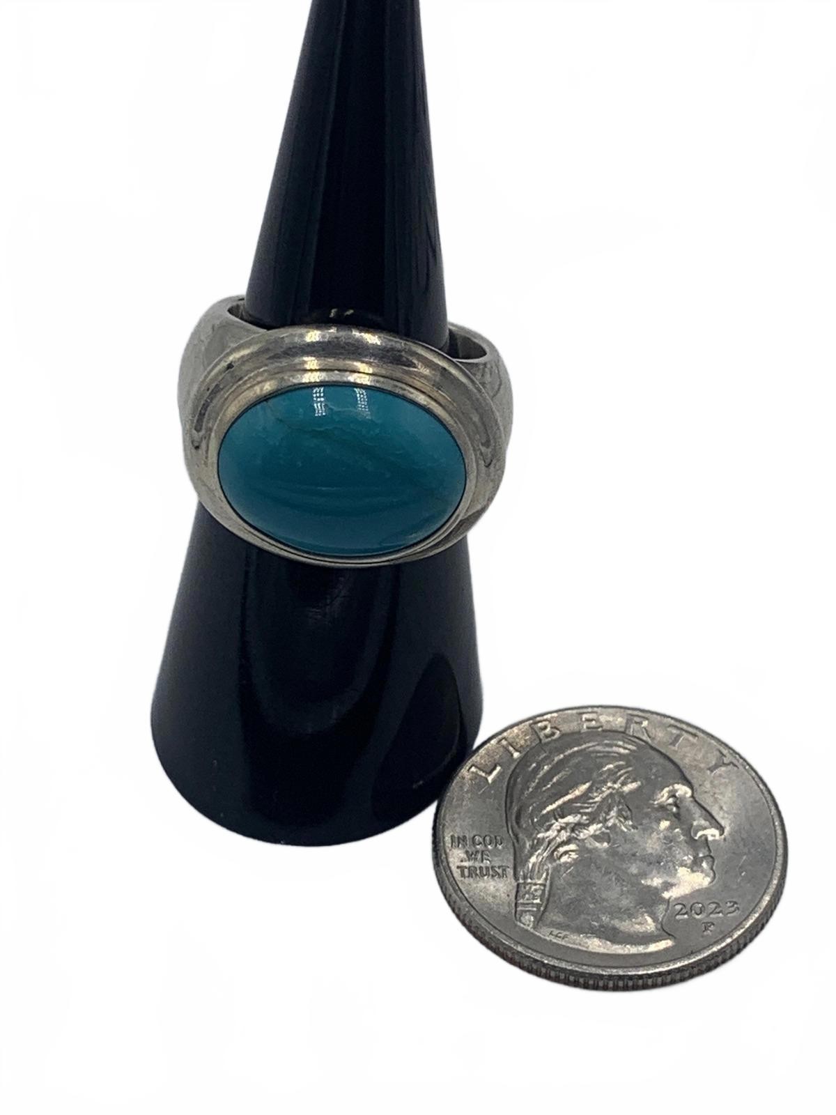 Sterling Silver Ring with Bezel-Set Tuquoise Cabu… - image 2