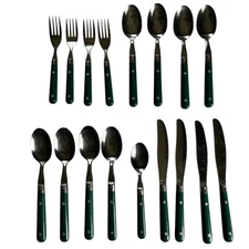 Estia Kitchen Green Handle Incomplete Set Stainless Flatware Korea Utensil 17 pc