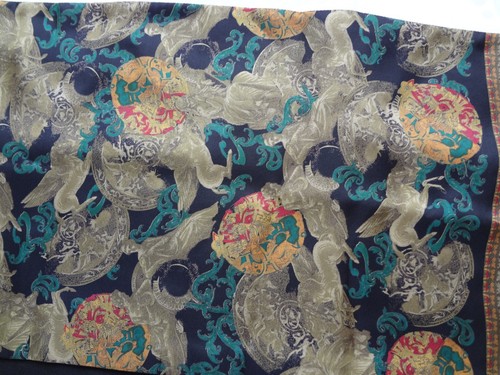 Sciarpa oblunga vintage unisex double face lana nera e seta multicolore Made in Italy - Foto 7 di 9