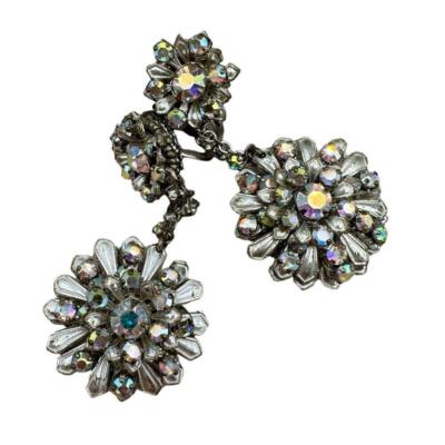 RARE Vintage Miriam Haskell Crystal Opal Starburst Chandelier Earrings