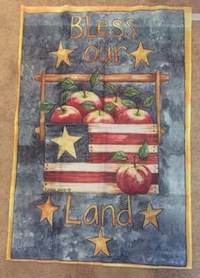 Patriotic ''Bless Our Land'' decorative garden flag 29'' x 42'' ...basket of apples