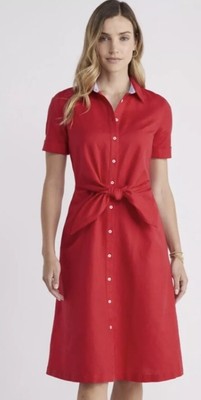 Vineyard Vines Westerly Women's Red Tie Front Linen Dress Sz 14