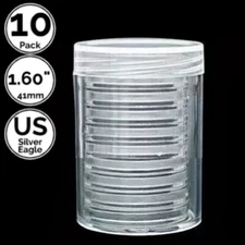 10 Pack 1.6 Inch 41mm Coin Capsule Holders w/Tube For US 1 Oz Silver Eagle