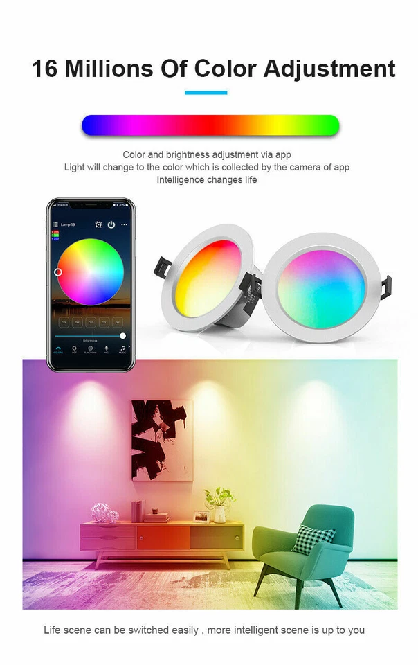 Bluetooth LED Einbaustrahler flach 5W RGB Einbauspot Deckenspot + Fernbedienung - Bild 4 von 4