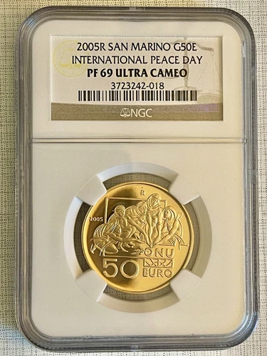 San Marino 2005 International Peace day 50 Euro Gold NGC PF69 UC Sku# 4054